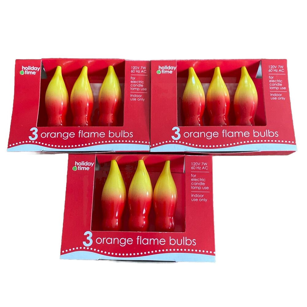 9 Holiday Time Christmas Candle Red Orange Flame Glass Bulb C7 7W Candelabra